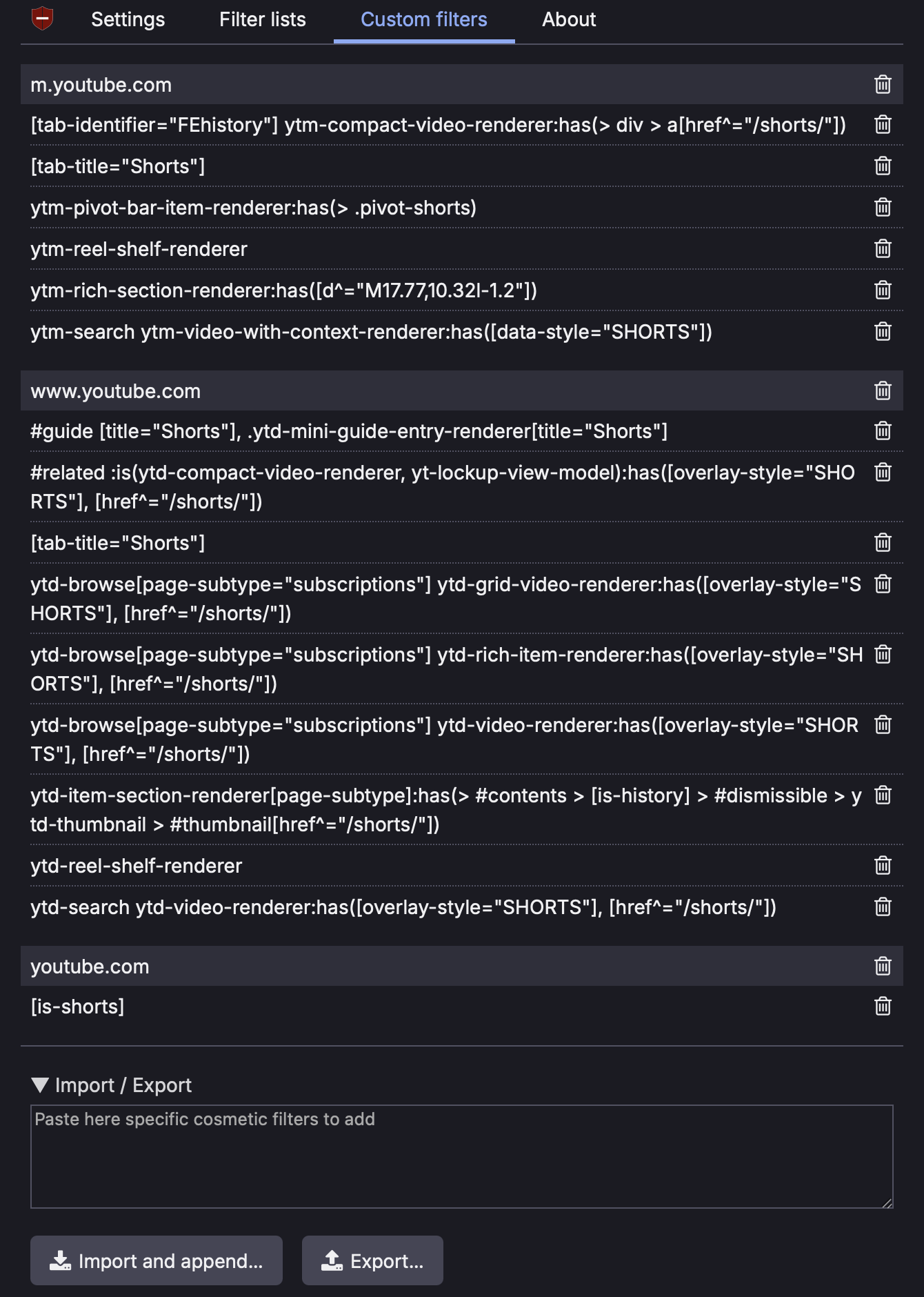 uBlock Origin Lite Custom Filter Lists